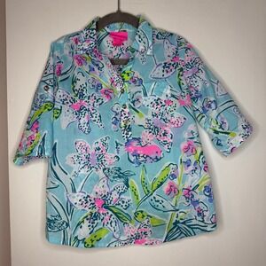 Lilly Pulitzer Kids Girls Floral Print Top Blouse Shirt XS